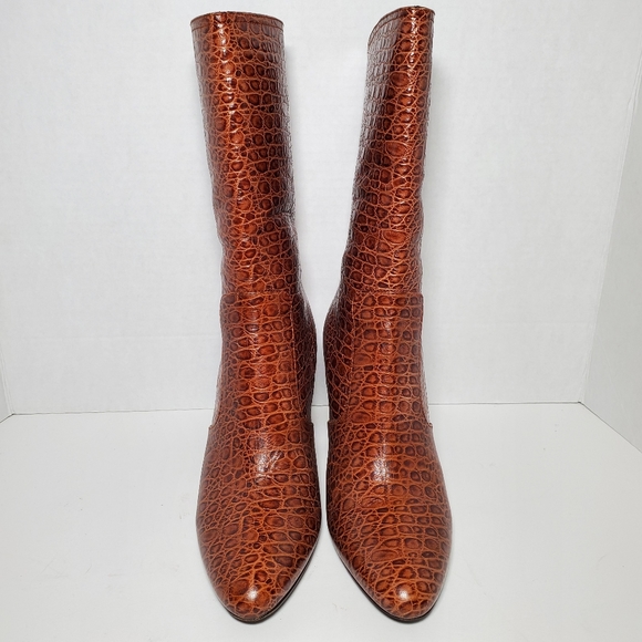 Cole Haan Nydia Cognac Crocodile Style Boots Heeled Zipper - Picture 3 of 11